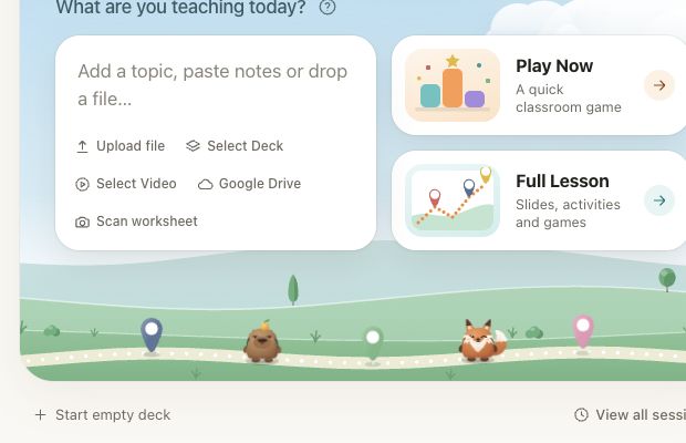 Opcions actuals per començar una lliçó, inclosa Start empty deck