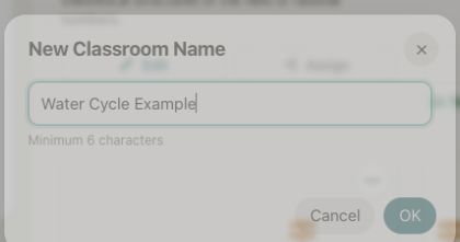 Diàleg New Classroom Name amb un nom d’exemple