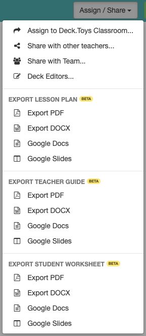 Opcions d'exportació d'un deck desat